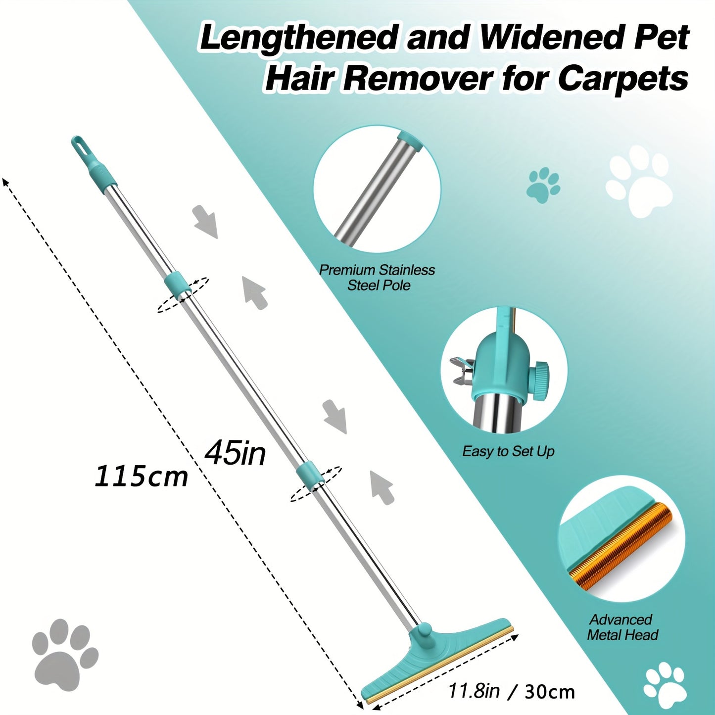 Pet Hair Removal Tool with 114.3cm Adjustable Handle