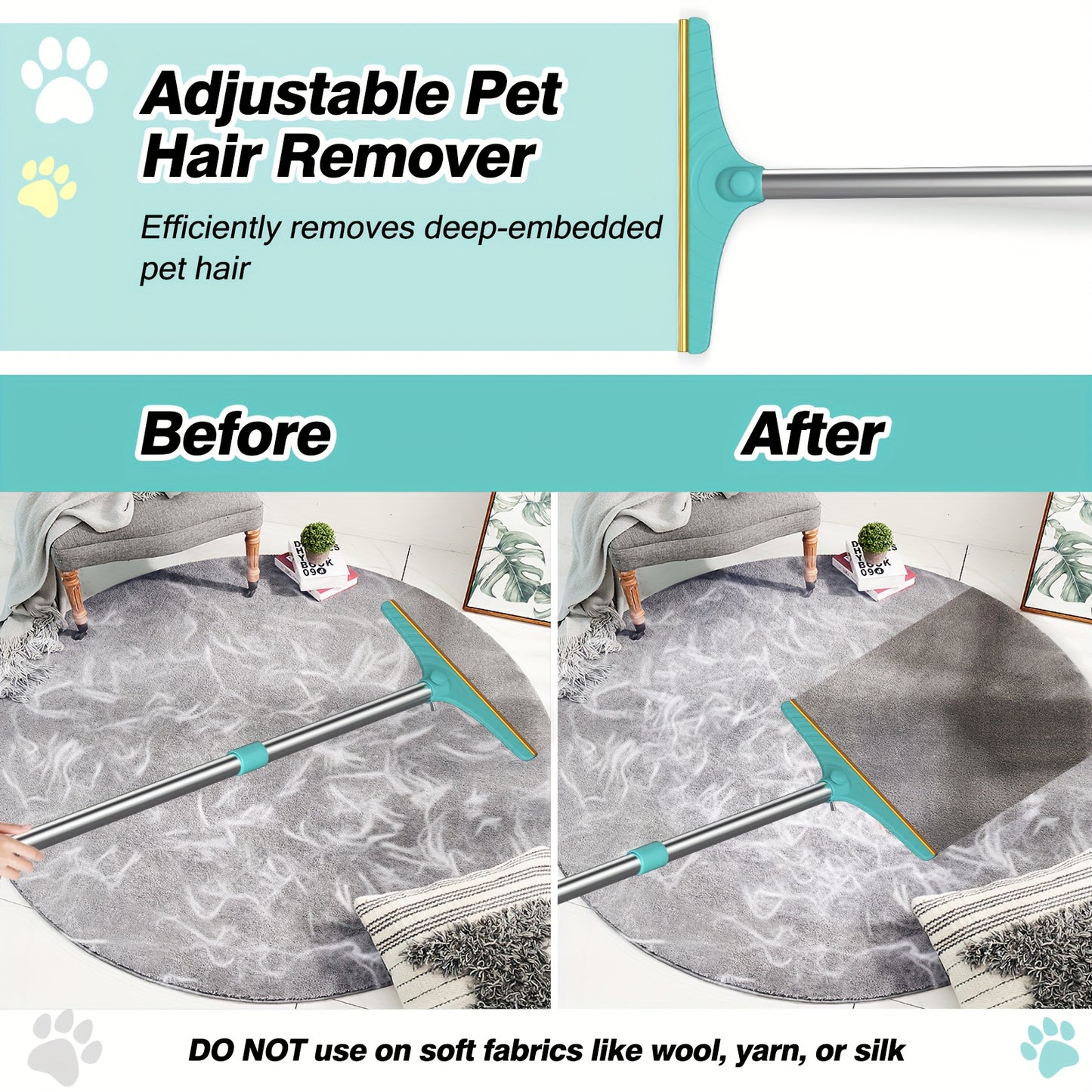 Pet Hair Removal Tool with 114.3cm Adjustable Handle
