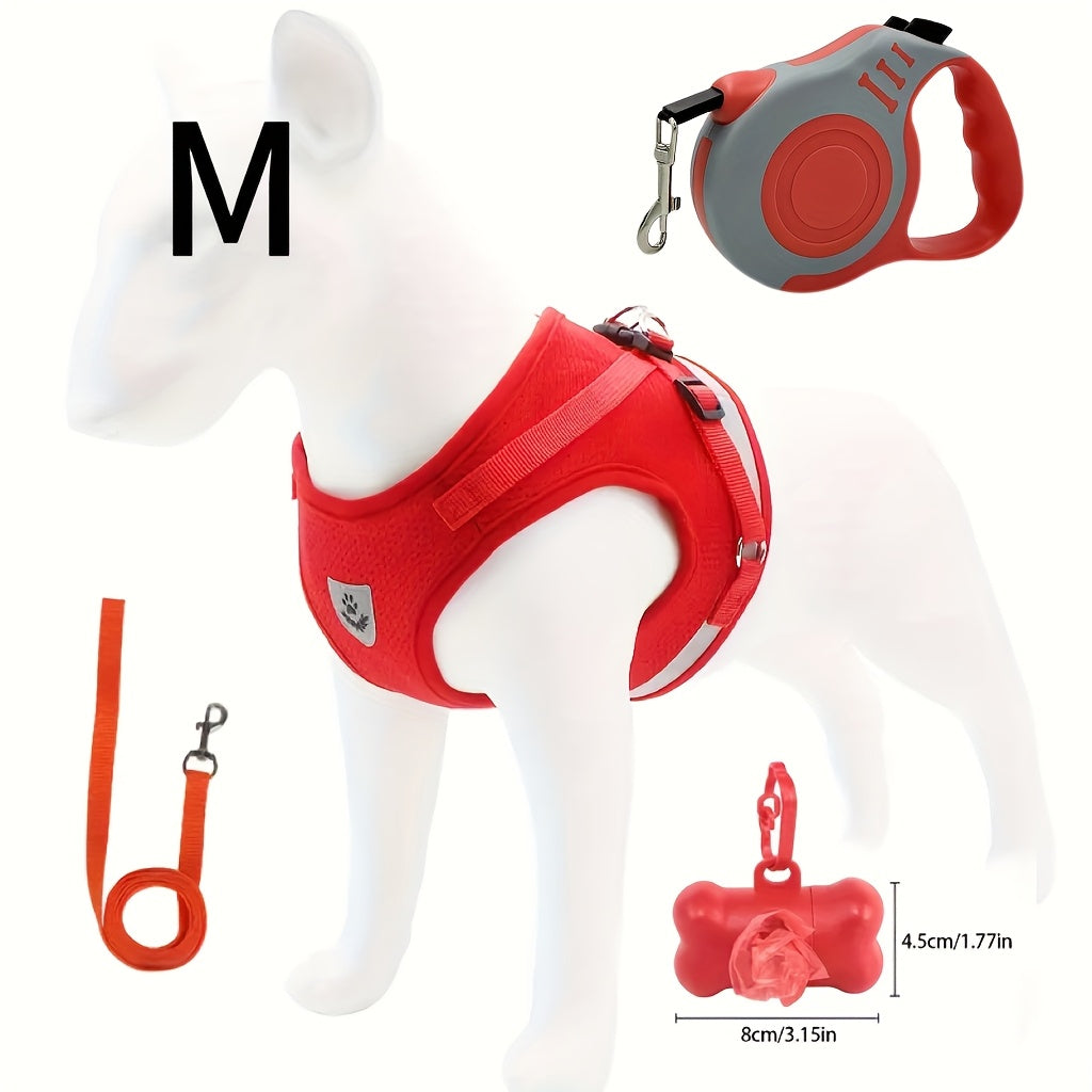 4pcs Spring/Summer Adjustable Breathable Pet Dog and Cat Harness Set