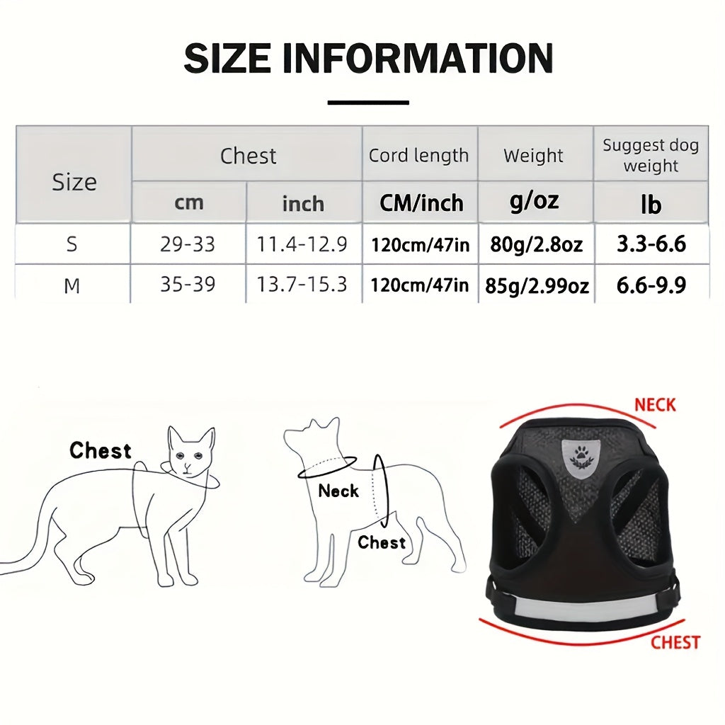 4pcs Spring/Summer Adjustable Breathable Pet Dog and Cat Harness Set