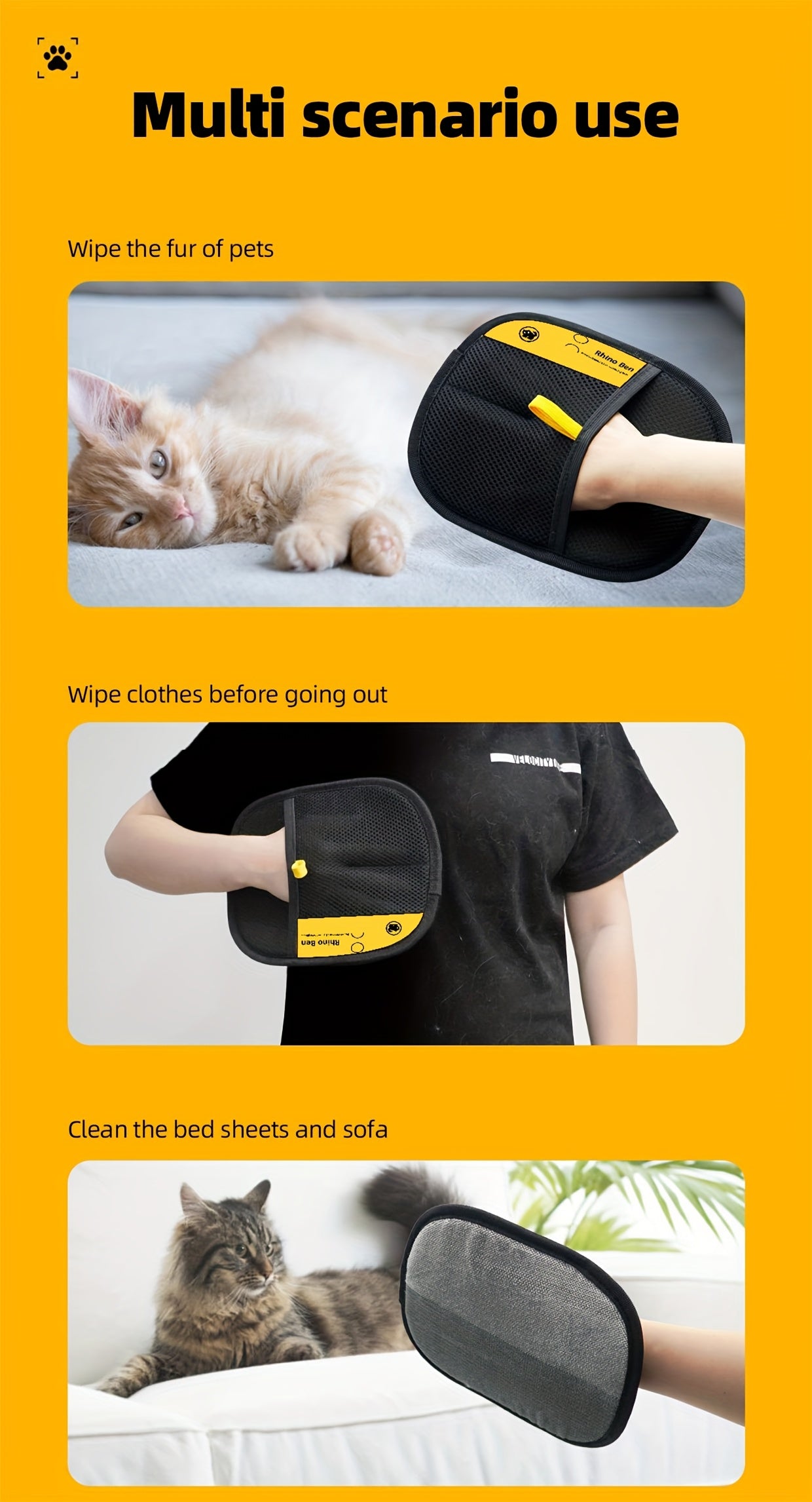 Black Polypropylene Pet Grooming Gloves