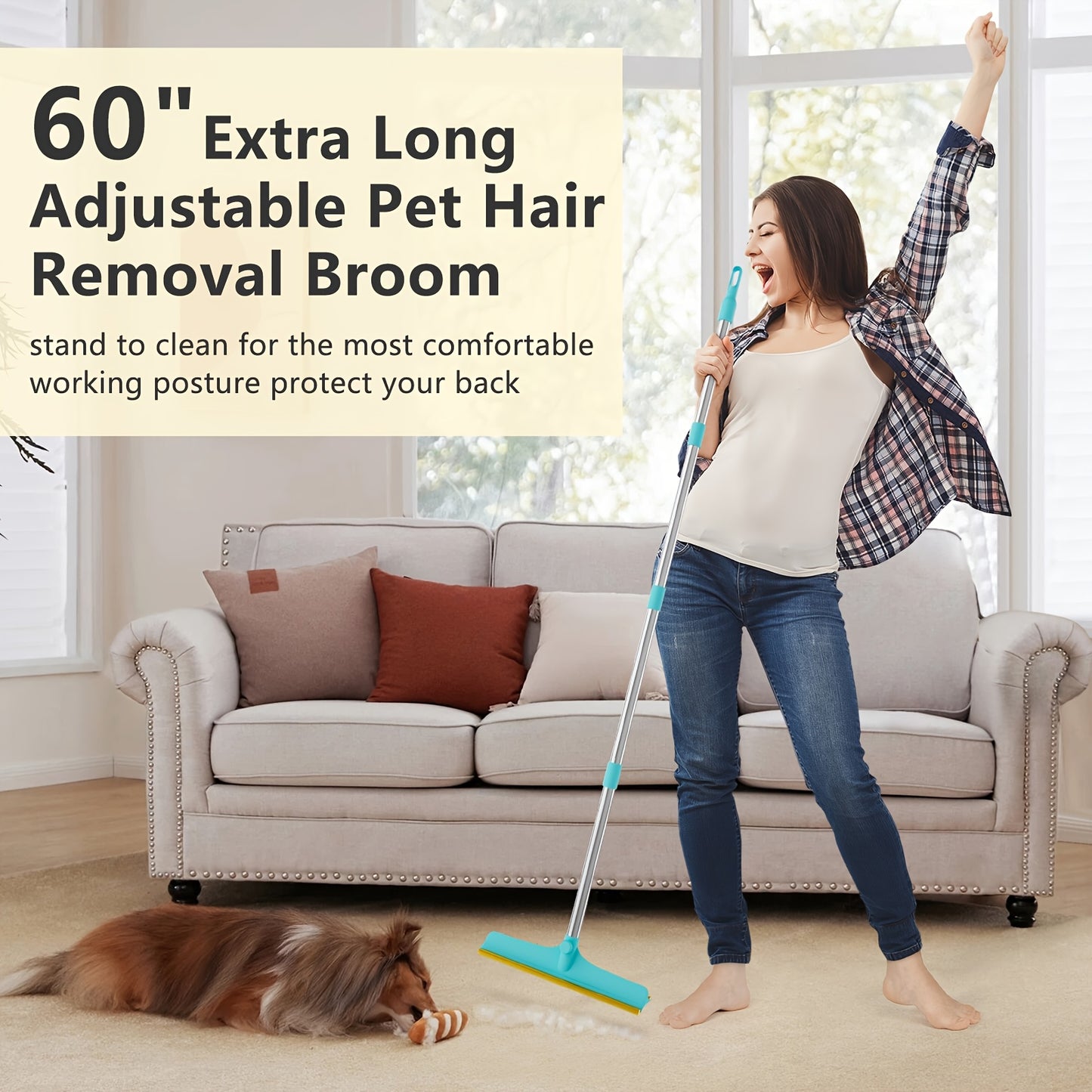 Pet Hair Removal Tool with 114.3cm Adjustable Handle