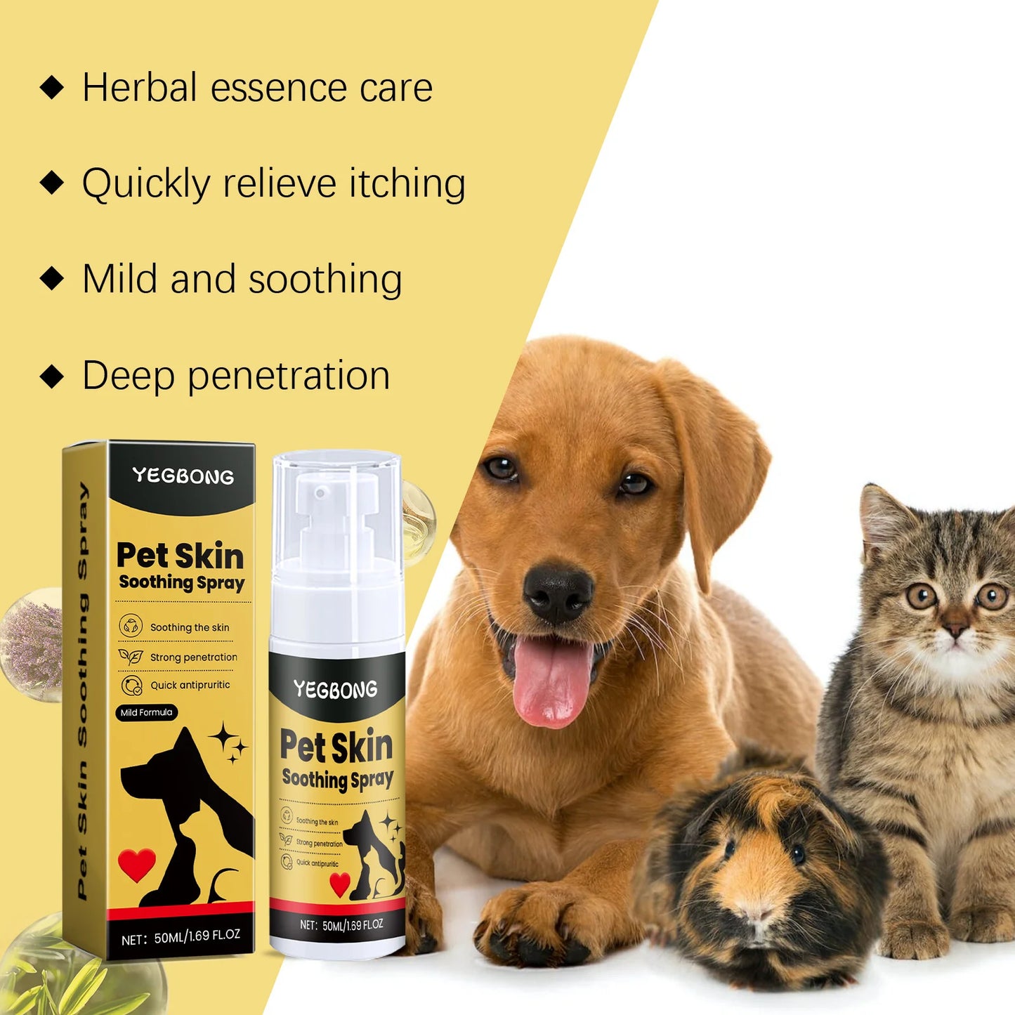 Dogs Cat Flea Lice Control Alleviate Skin Scratching Licking Wound Spray