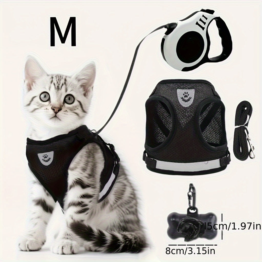 4pcs Spring/Summer Adjustable Breathable Pet Dog and Cat Harness Set