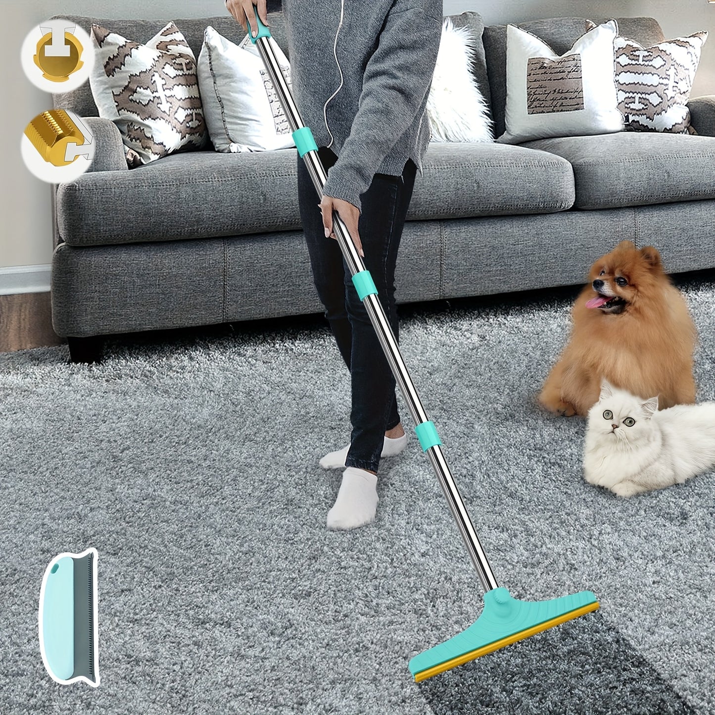 Pet Hair Removal Tool with 114.3cm Adjustable Handle