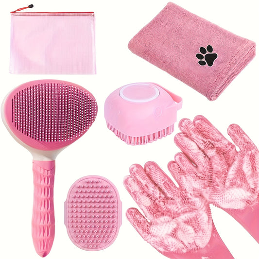Dog Grooming Kit: Comb, Towel, Massage Brush, Cleaning Gloves, and Storage Bag