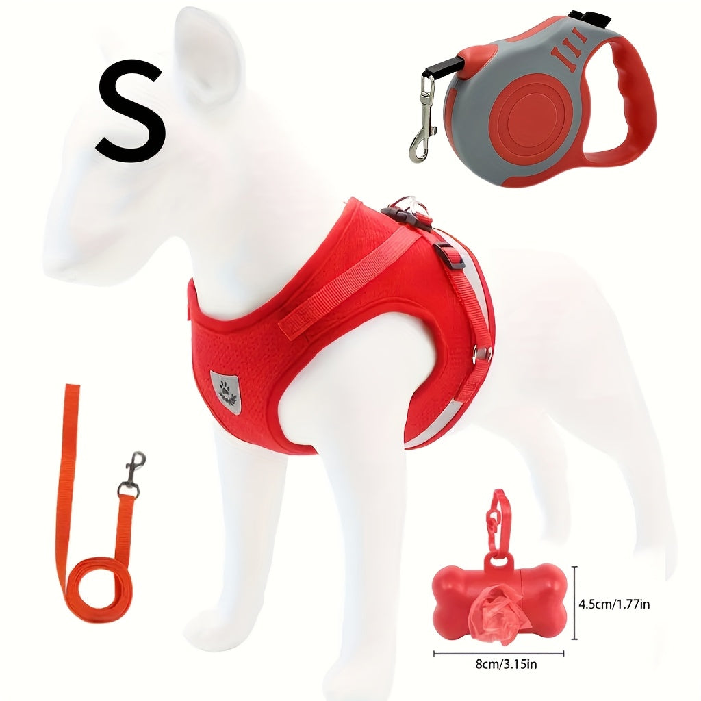 4pcs Spring/Summer Adjustable Breathable Pet Dog and Cat Harness Set