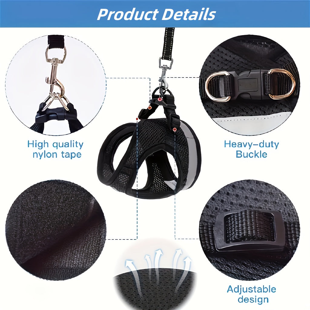 4pcs Spring/Summer Adjustable Breathable Pet Dog and Cat Harness Set