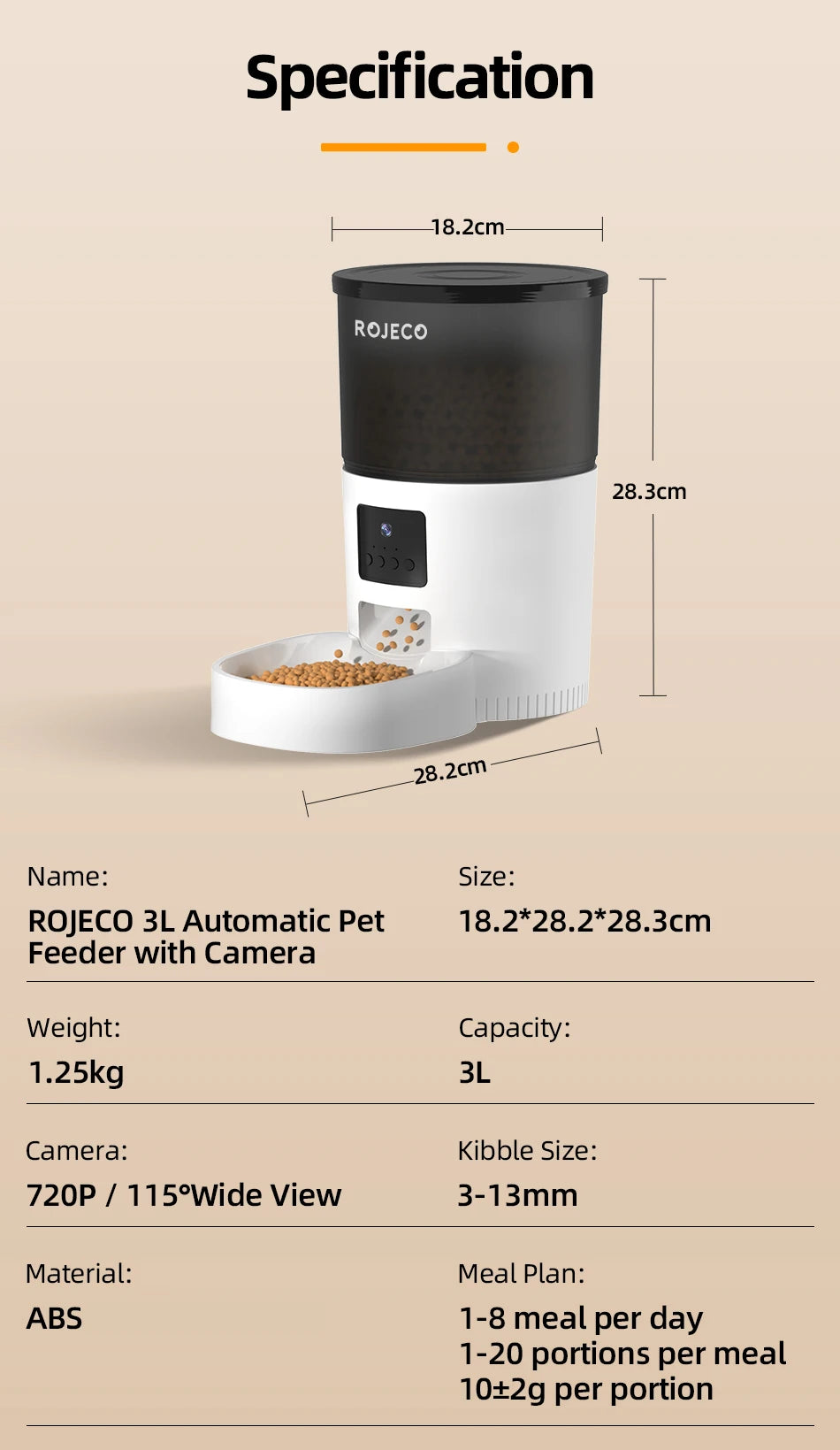 ROJECO Automatic Cat Feeder + Camera