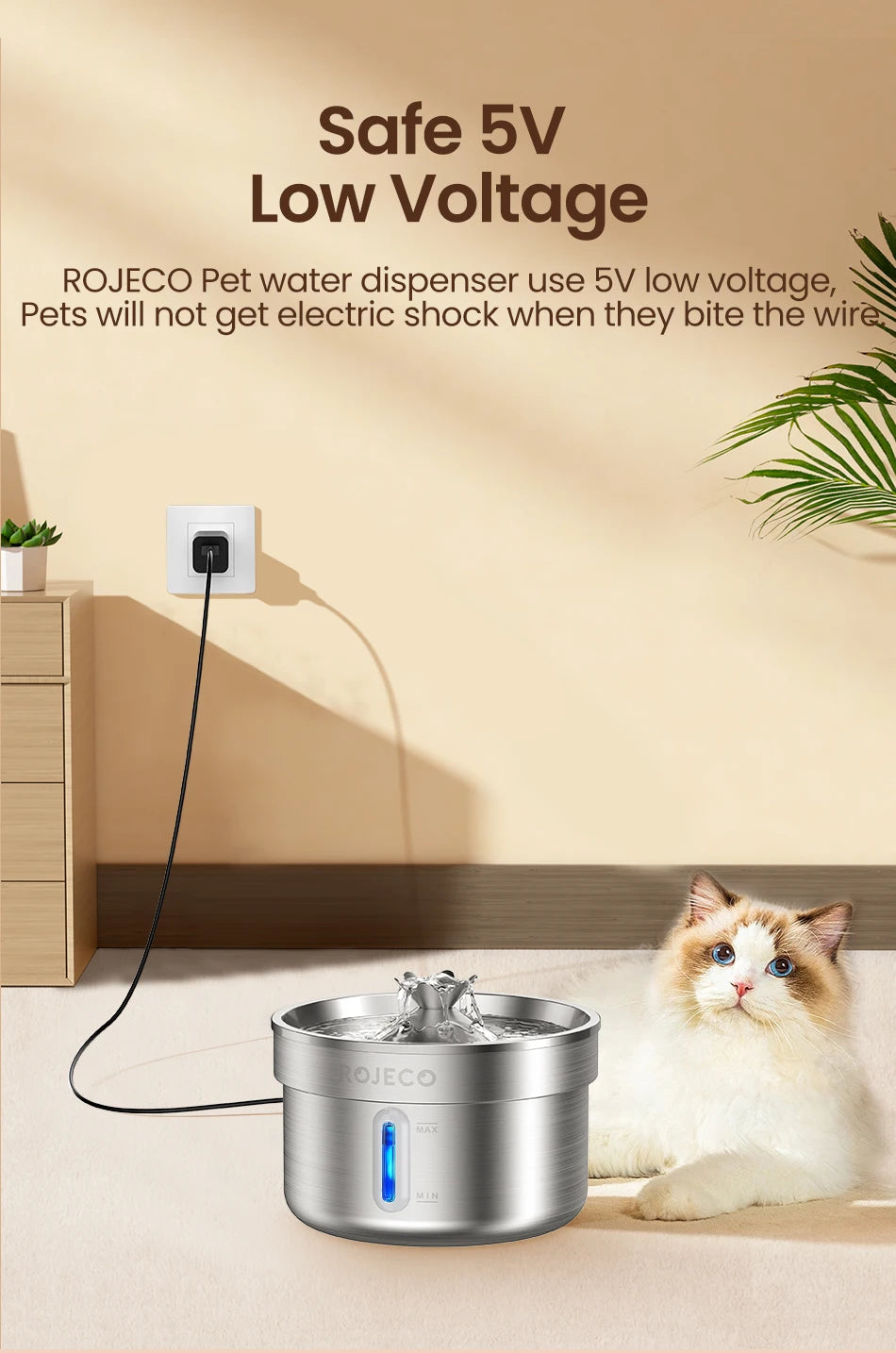 ROJECO Automatic Stainless Cat Drinking Fountain