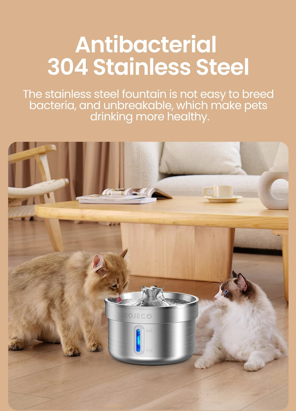 ROJECO Automatic Stainless Cat Drinking Fountain