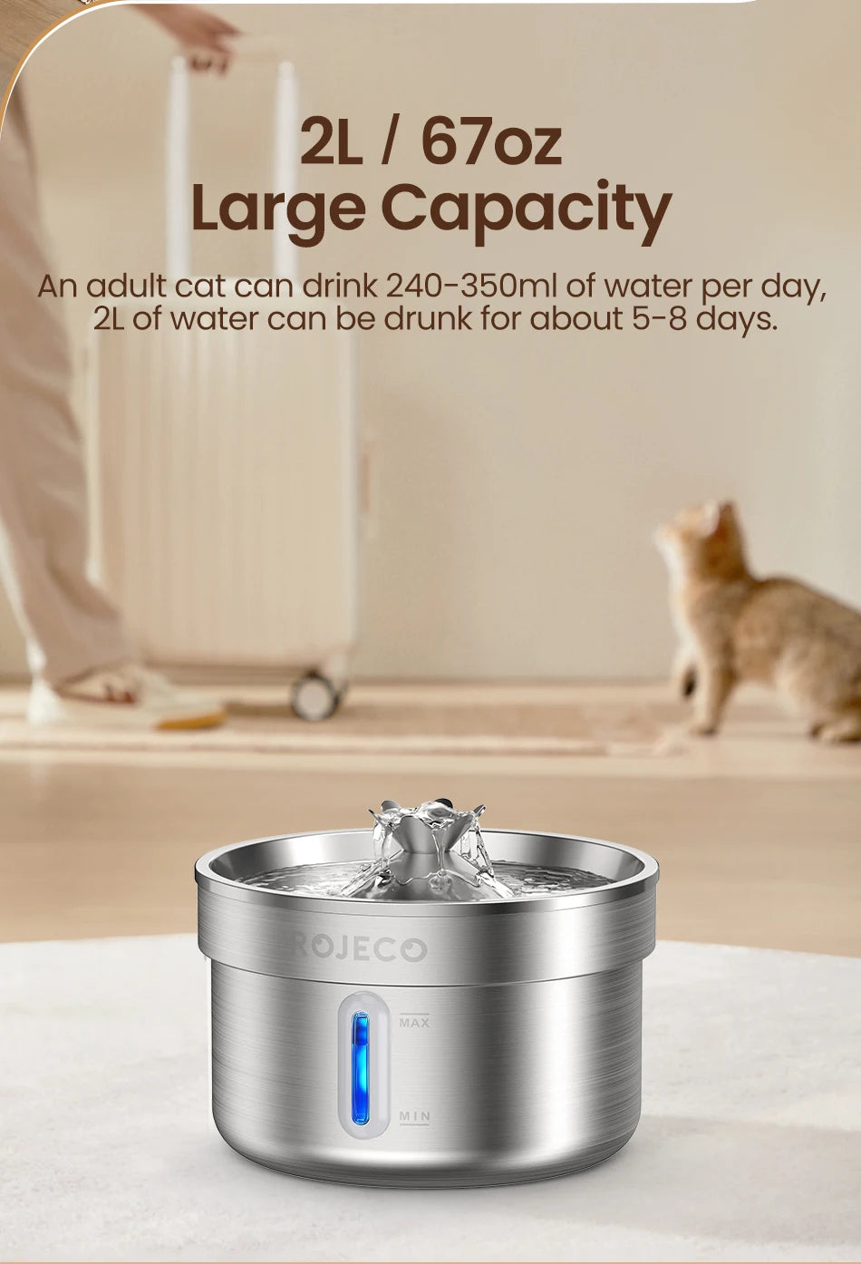 ROJECO Automatic Stainless Cat Drinking Fountain