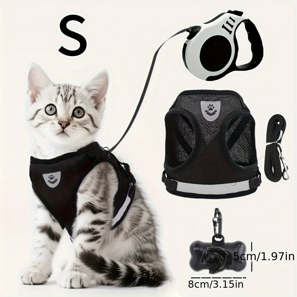 4pcs Spring/Summer Adjustable Breathable Pet Dog and Cat Harness Set