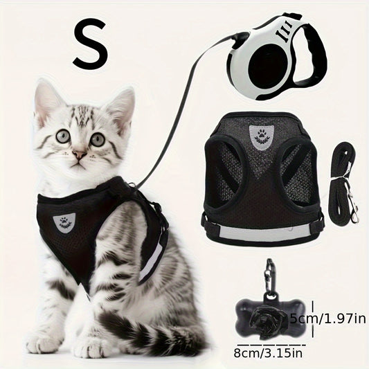 4pcs Spring/Summer Adjustable Breathable Pet Dog and Cat Harness Set